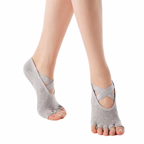 Chaussettes de Yoga de Sport en coton pour femmes, vente en gros, antidérapantes, à bout antidérapant, violet